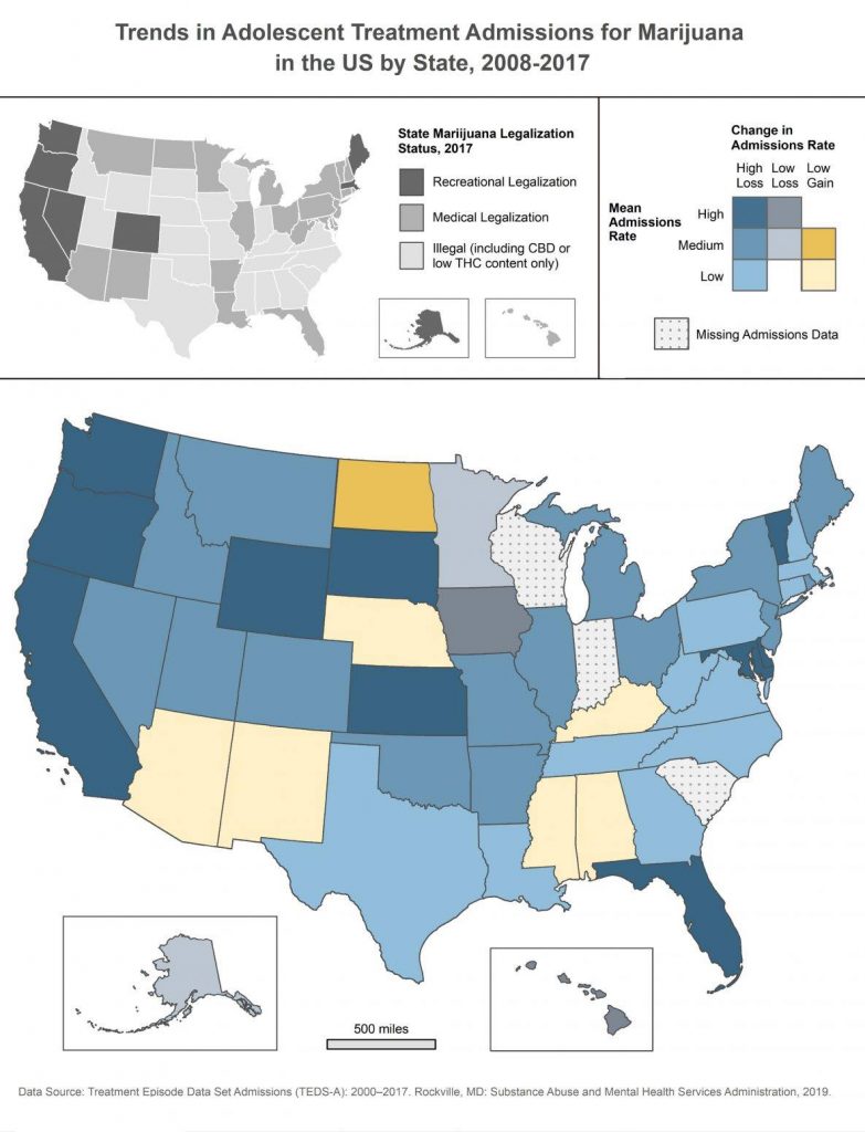 Trends in Adolescent Treatment Admissions for Marijuana in the US by State, 2008-2017