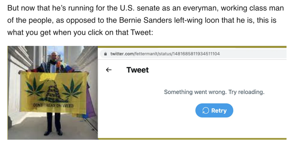 Ann Coulter Spreads Fake News Suggesting Fetterman Deleted Marijuana Flag Tweet As He Tries To Win Pennsylvania Senate Race