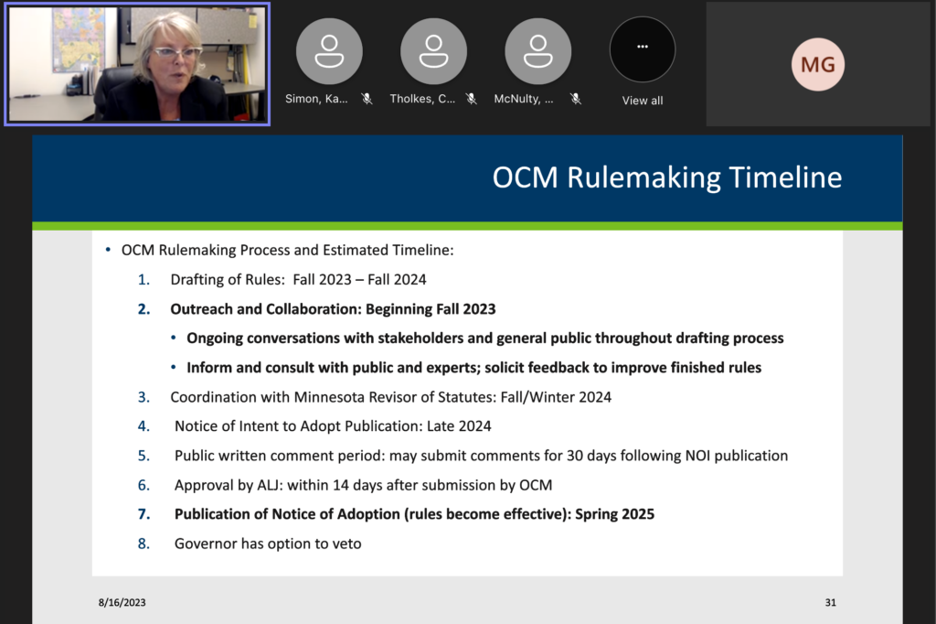 "OCM Rulemaking Timeline" slide