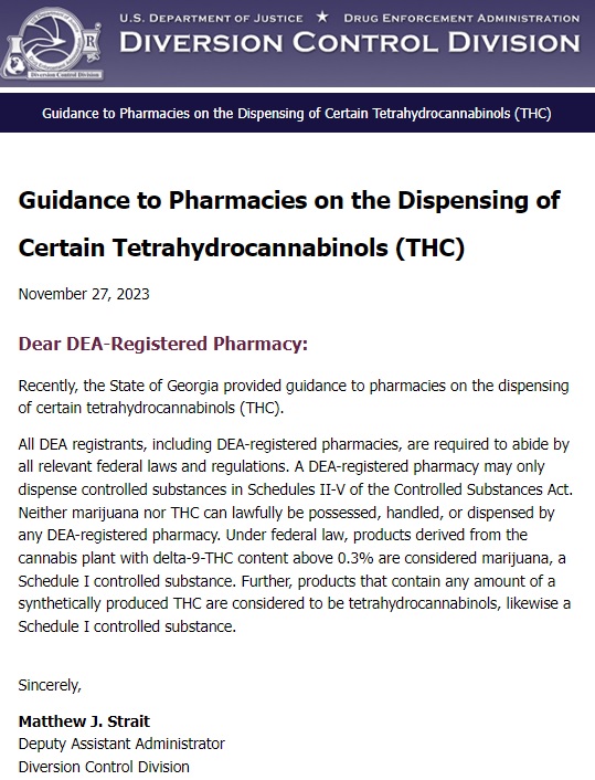 Guidance to Pharmacies on the Dispensing of Certain Tetrahydrocannabinols (THC)