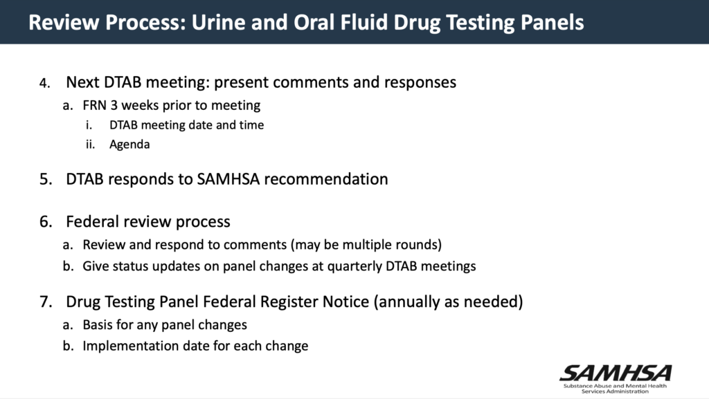 Review Process: Urine and Oral Fluid Drug Testing Panels